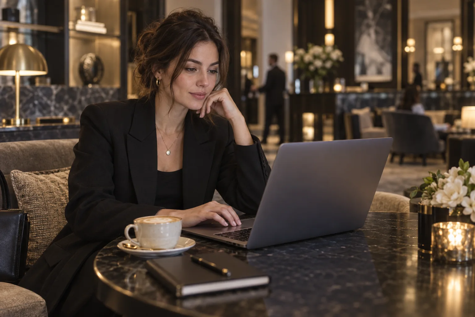 Dorosła kobieta korzysta z laptopa